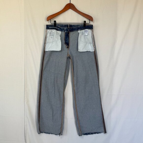 AE Stretch Low-Rise Baggy Wide-Leg Raw Hem Med Blue Denim Jeans Size 12 Long - Picture 5 of 15